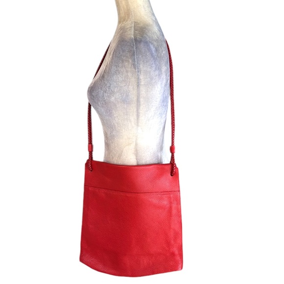 Falor Le Borse Italian Red Pebbled Leather Envelope Shoulder Bag Hobo Satchel - Picture 5 of 16